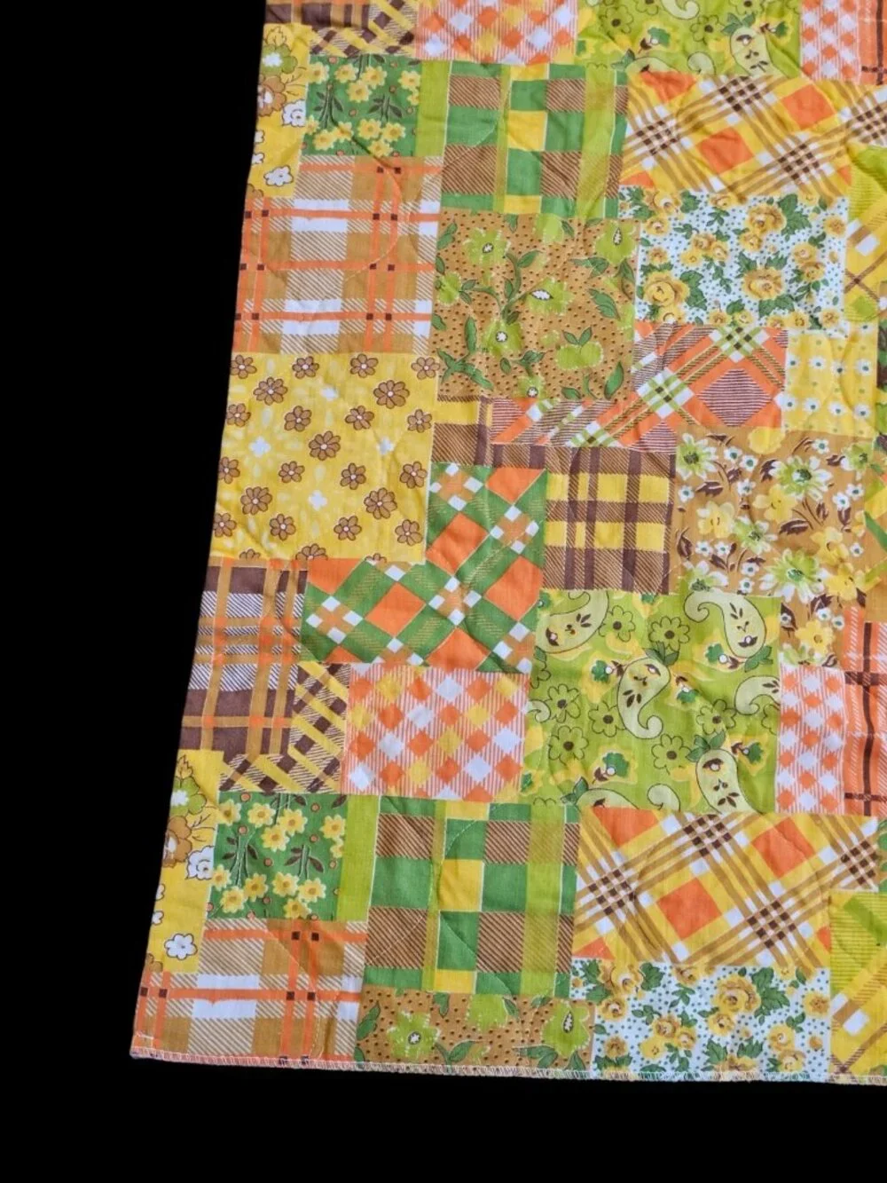 VTG 70s Quilt Coverlet Full Size Patchwork 80 X 98